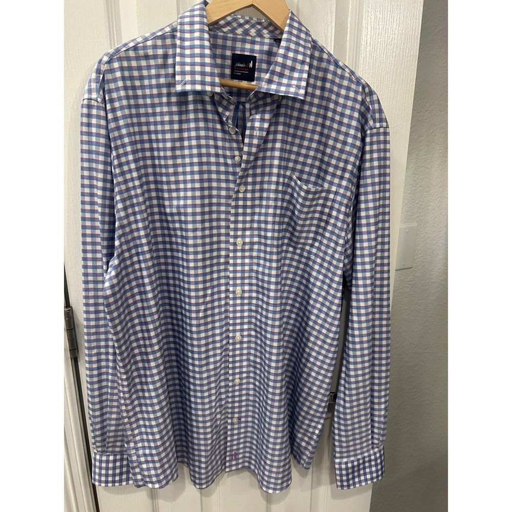 Johnnie-O‎ Performance Gingham Button Down Shirt Mens XL Blue Purple Check